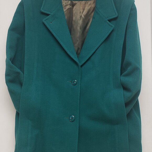 Vintage Fox Land Canada Teal Green Pure Virgin Wool Women's Blazer/Coat, Sz 14 - Picture 8 of 12